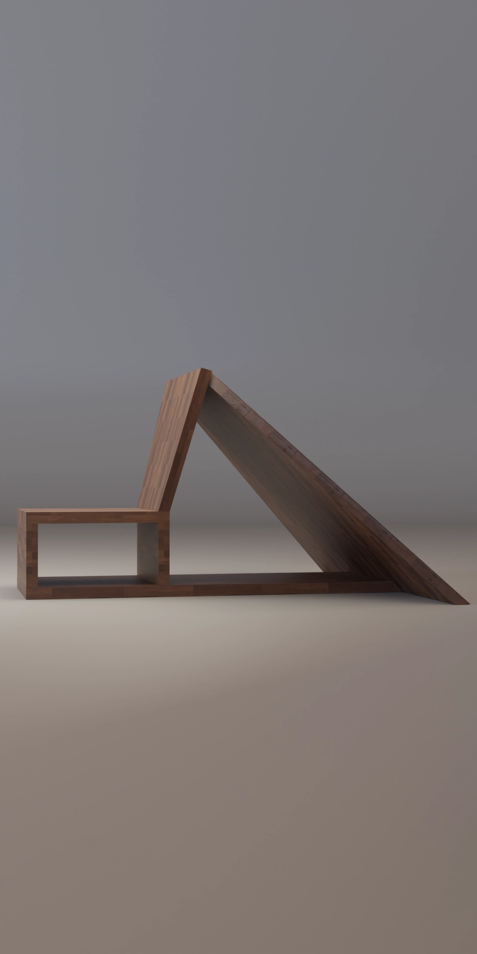 Le repos du héros, fauteuil à cape, noyer massif abouté, H 30 / 80 x P 50 / 142 x L 50 / 70 / 65 / 150 cm, épaisseur 4 cm