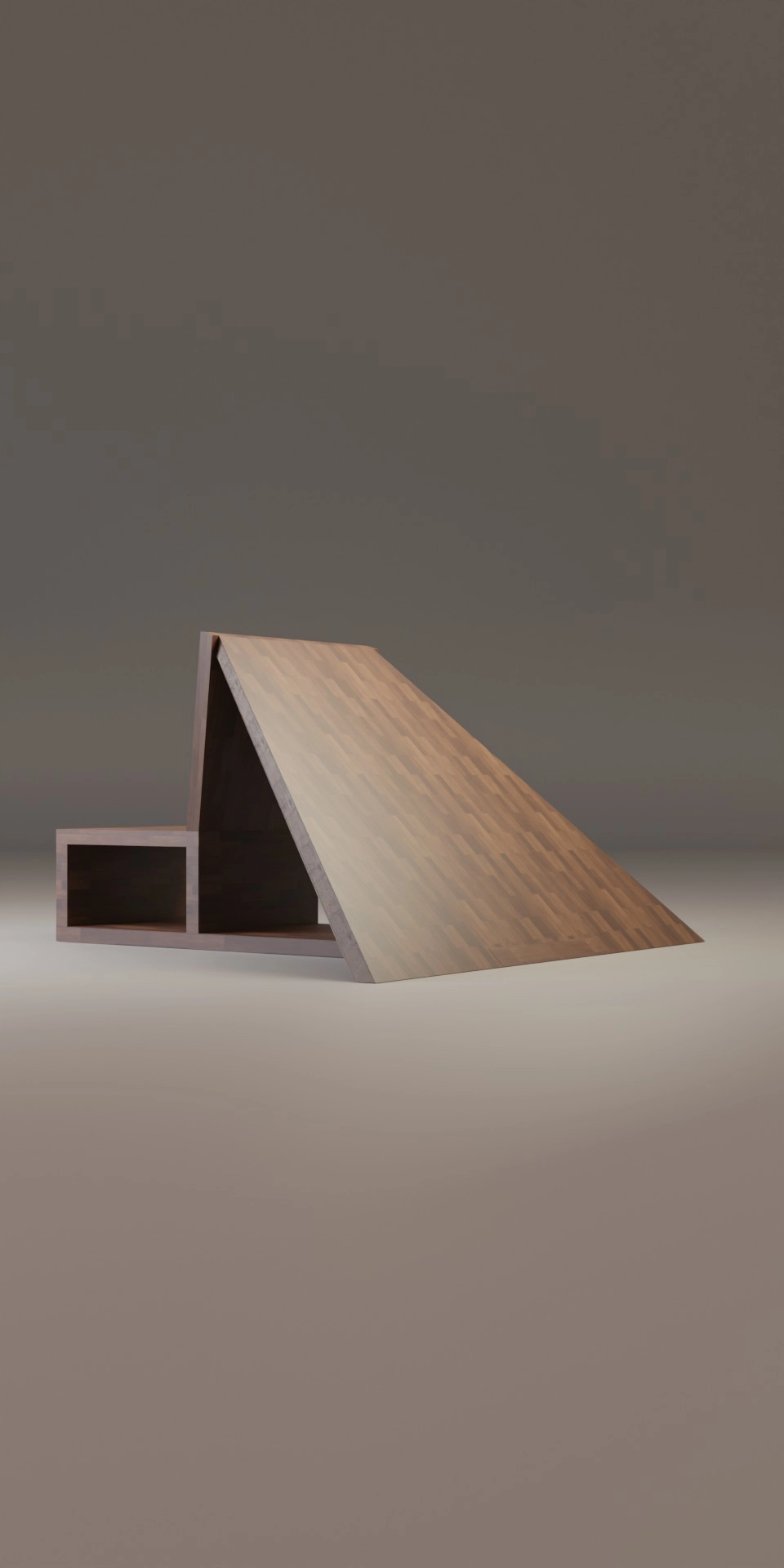 Le repos du héros, fauteuil à cape, noyer massif abouté, H 30 / 80 x P 50 / 142 x L 50 / 70 / 65 / 150 cm, épaisseur 4 cm