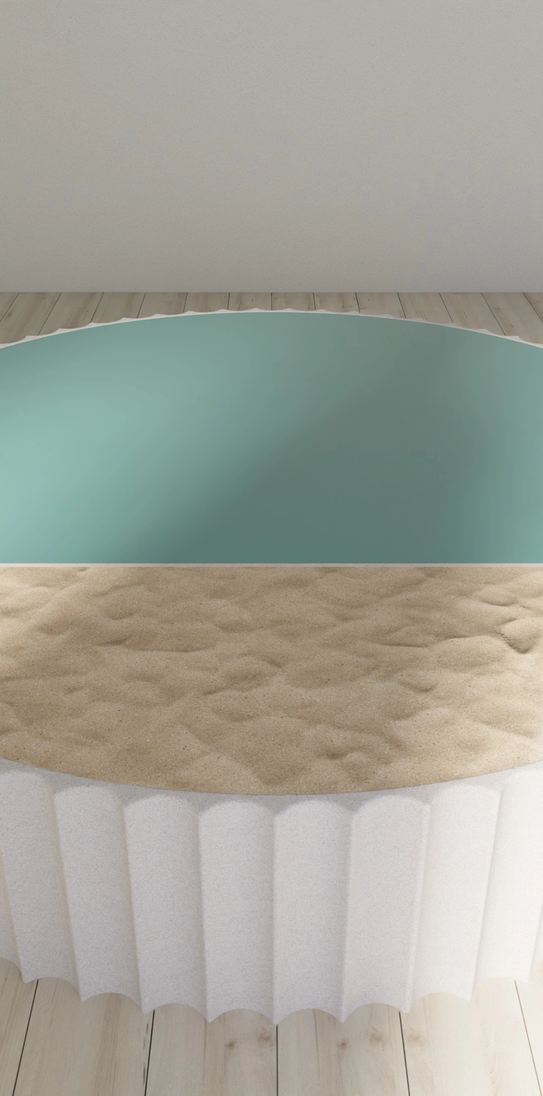 L'immensité de la mer, table basse, béton, verre coloré, sable fin, D 200 x H 40 cm